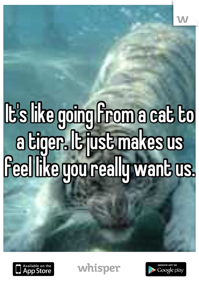 It's like going from a cat to a tiger. It just makes us feel like you really want us.