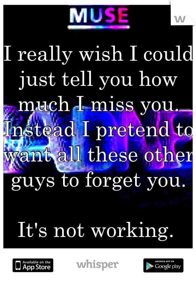 I really wish I could just tell you how much I miss you. Instead I pretend to want all these other guys to forget you. 

It's not working. 