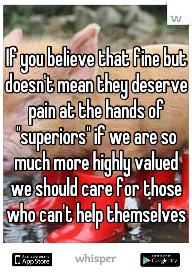 If you believe that fine but doesn't mean they deserve pain at the hands of "superiors" if we are so much more highly valued we should care for those who can't help themselves