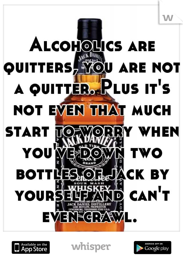 Alcoholics are quitters, you are not a quitter. Plus it's not even that much start to worry when you've down two bottles of jack by yourself and can't even crawl. 