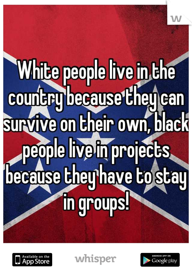 White people live in the country because they can survive on their own, black people live in projects because they have to stay in groups!