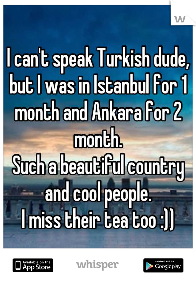 I can't speak Turkish dude, but I was in Istanbul for 1 month and Ankara for 2 month. 
Such a beautiful country and cool people.
I miss their tea too :))