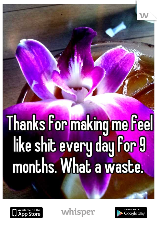 Thanks for making me feel like shit every day for 9 months. What a waste. 