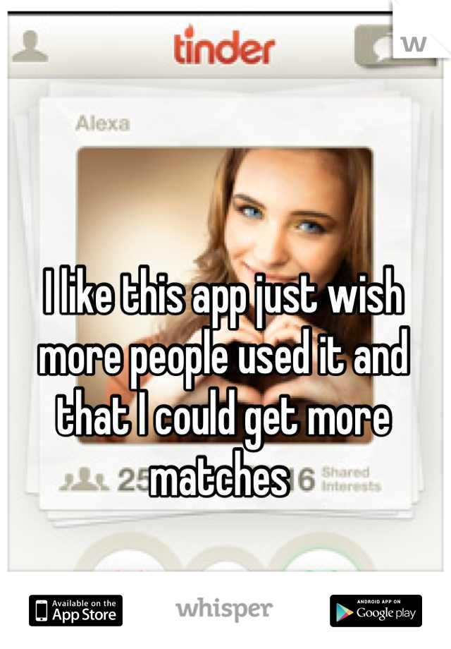 I like this app just wish more people used it and that I could get more matches 