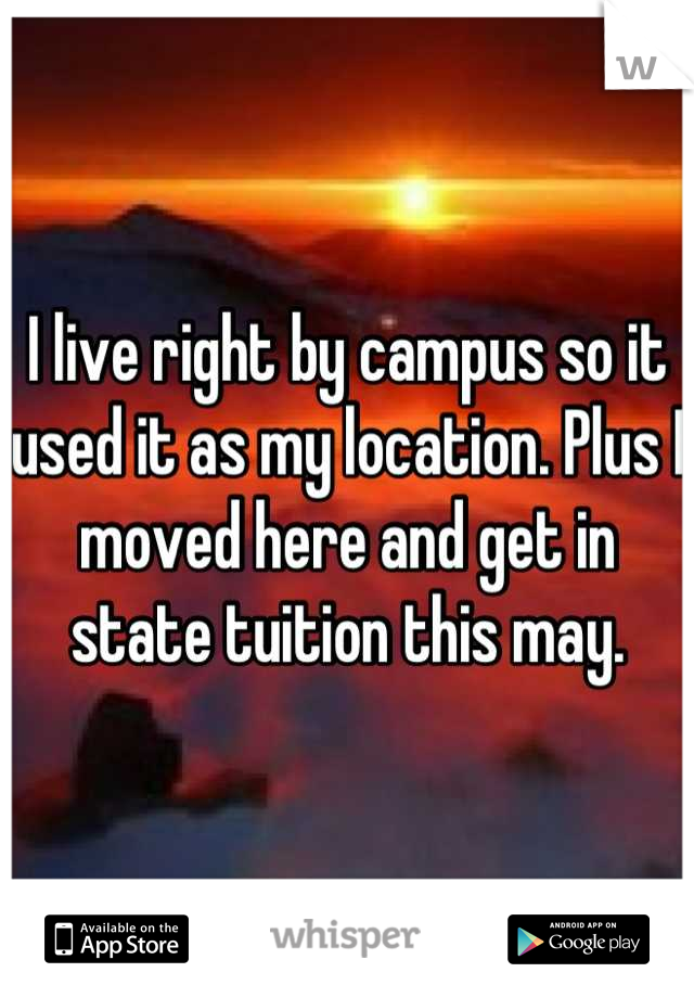 I live right by campus so it used it as my location. Plus I moved here and get in state tuition this may.