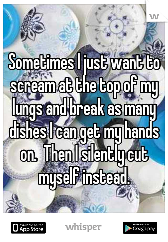 Sometimes I just want to scream at the top of my lungs and break as many dishes I can get my hands on.  Then I silently cut myself instead.