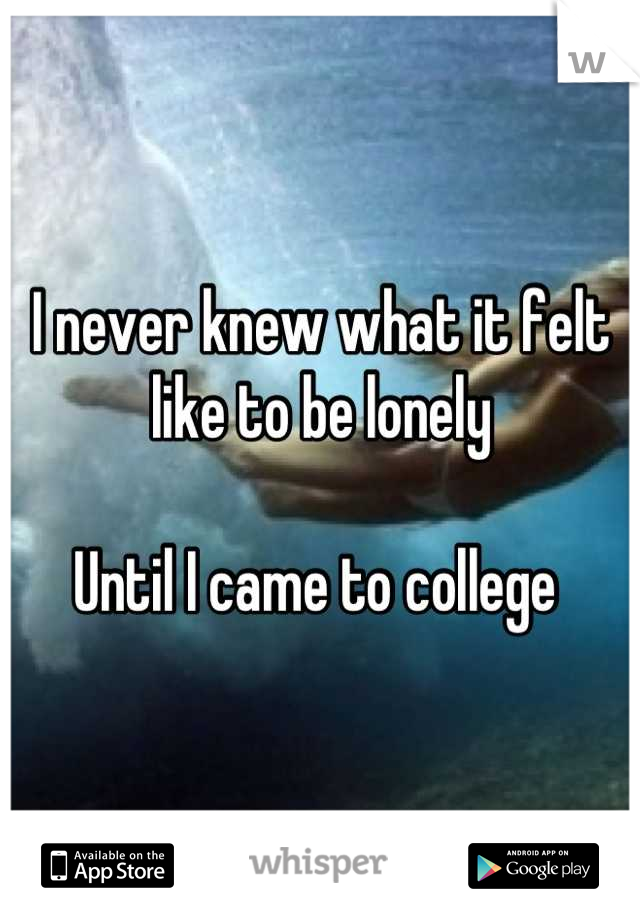 I never knew what it felt like to be lonely

Until I came to college 