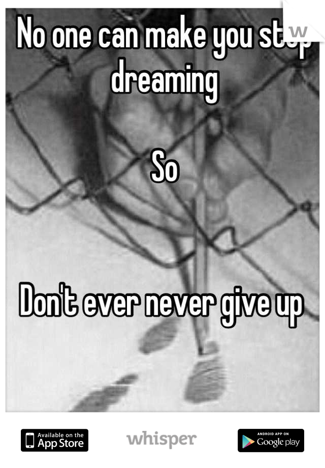 No one can make you stop dreaming 

So 


Don't ever never give up 