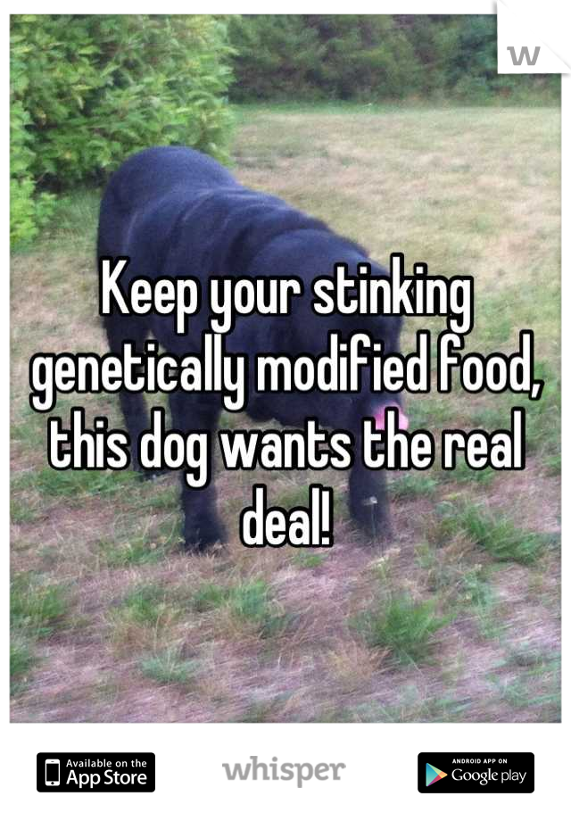 Keep your stinking genetically modified food, this dog wants the real deal!