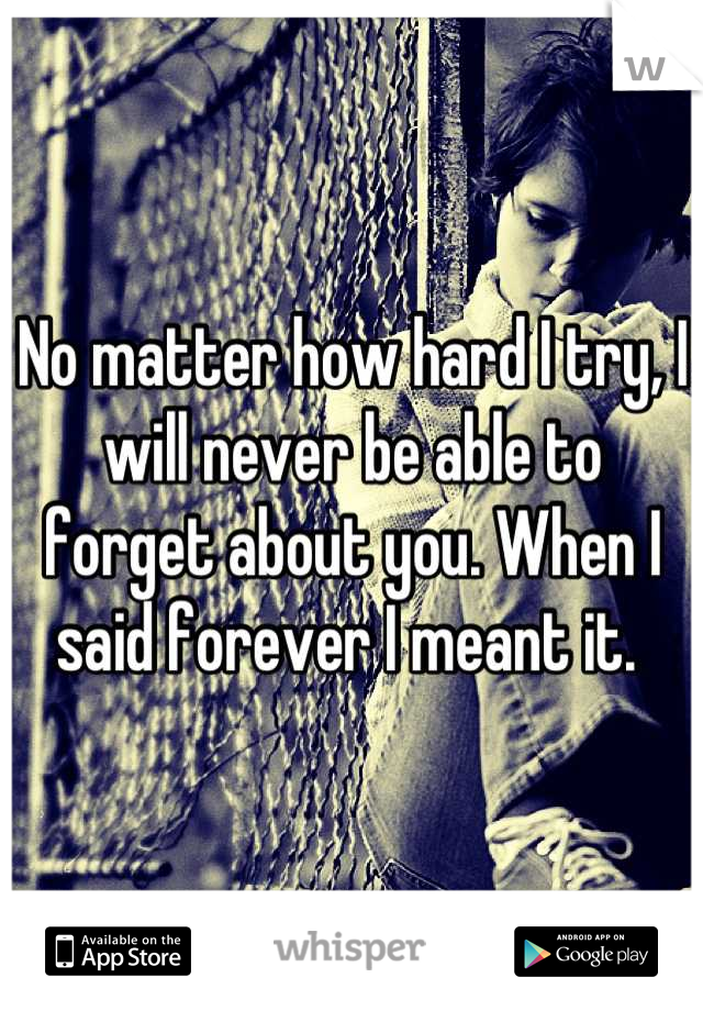 No matter how hard I try, I will never be able to forget about you. When I said forever I meant it. 