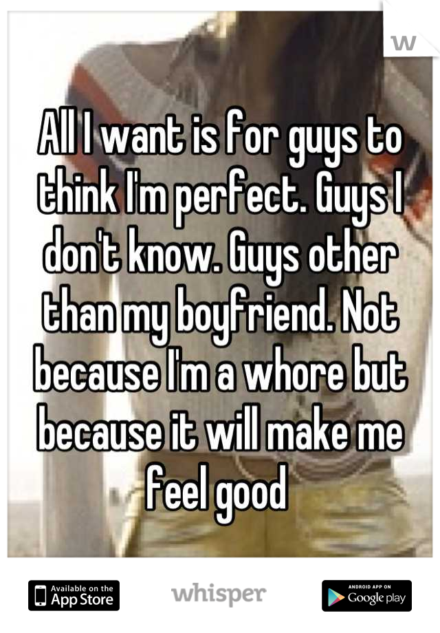 All I want is for guys to think I'm perfect. Guys I don't know. Guys other than my boyfriend. Not because I'm a whore but because it will make me feel good 