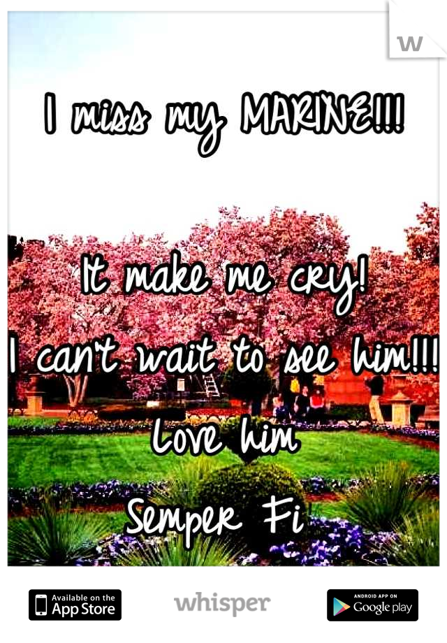 I miss my MARINE!!!

It make me cry! 
I can't wait to see him!!!
Love him
Semper Fi 