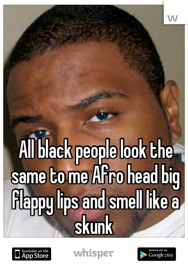 All black people look the same to me Afro head big flappy lips and smell like a skunk 