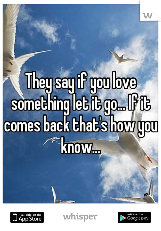 They say if you love something let it go... If it comes back that's how you know...