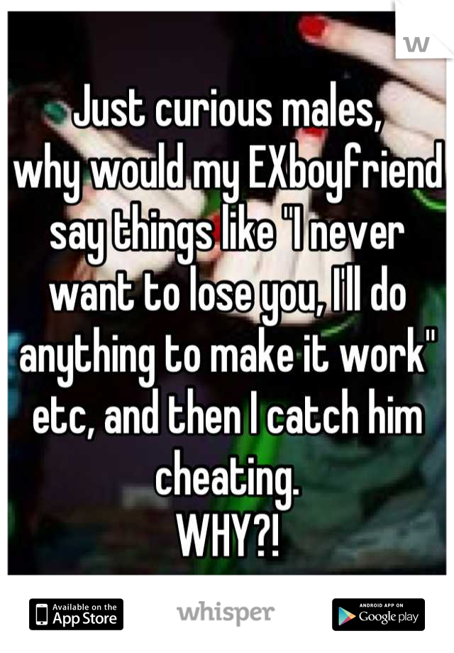 Just curious males, 
why would my EXboyfriend say things like "I never want to lose you, I'll do anything to make it work" etc, and then I catch him cheating. 
WHY?!