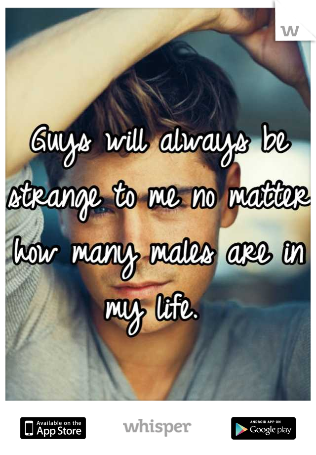 Guys will always be strange to me no matter how many males are in my life. 