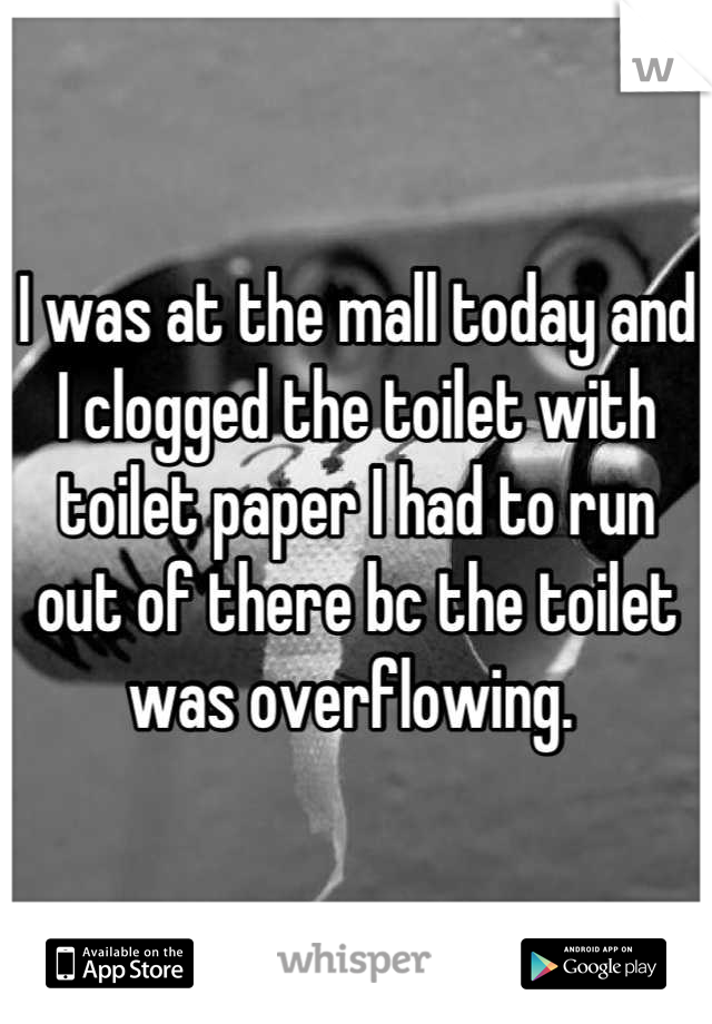 I was at the mall today and I clogged the toilet with toilet paper I had to run out of there bc the toilet was overflowing. 