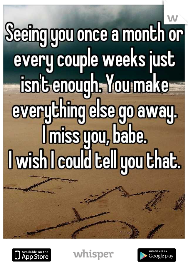 Seeing you once a month or every couple weeks just isn't enough. You make everything else go away. 
I miss you, babe. 
I wish I could tell you that.