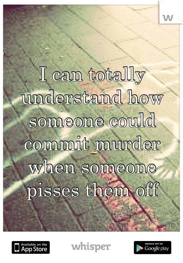 I can totally understand how someone could commit murder when someone pisses them off
