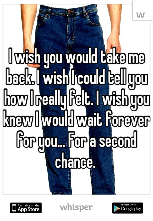 I wish you would take me back. I wish I could tell you how I really felt. I wish you knew I would wait forever for you... For a second chance. 