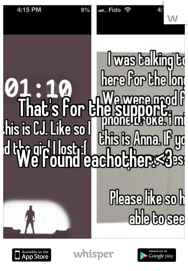 That's for the support. 

We found eachother.<3