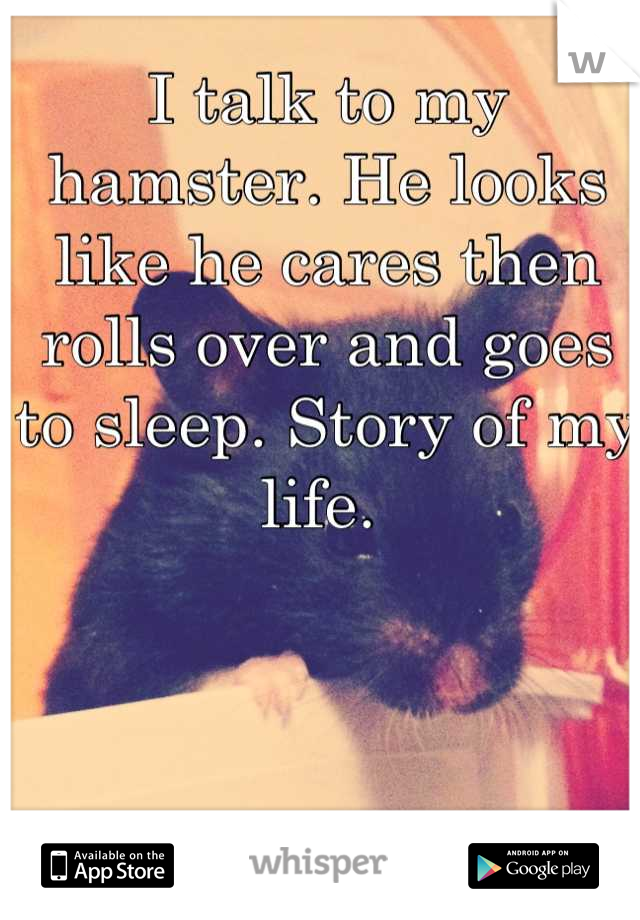 I talk to my hamster. He looks like he cares then rolls over and goes to sleep. Story of my life. 