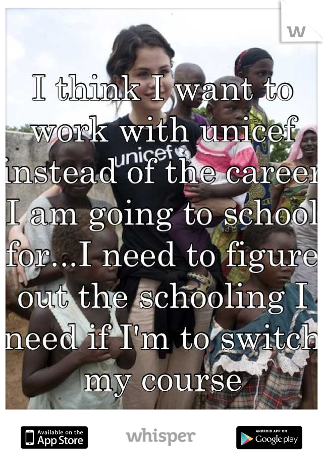 I think I want to work with unicef instead of the career I am going to school for...I need to figure out the schooling I need if I'm to switch my course