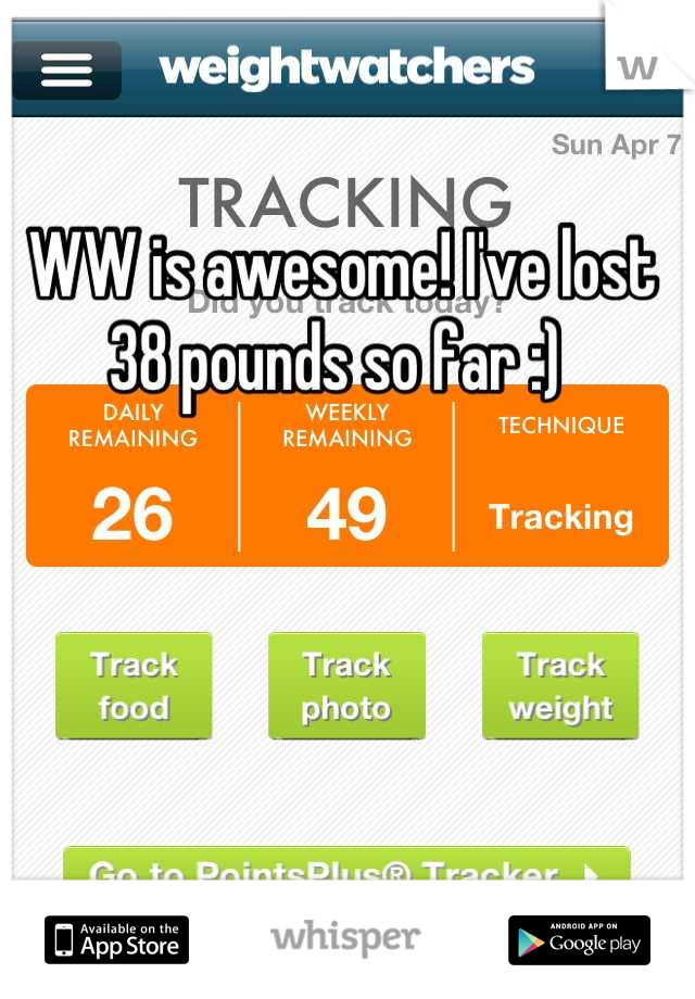 WW is awesome! I've lost 38 pounds so far :) 