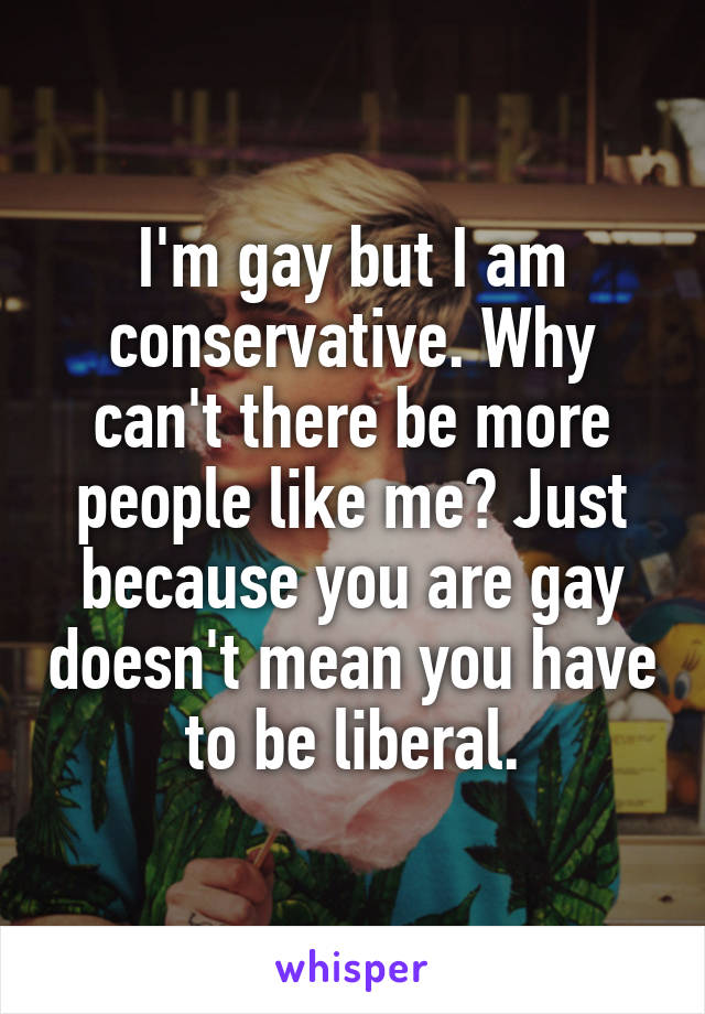 I'm gay but I am conservative. Why can't there be more people like me? Just because you are gay doesn't mean you have to be liberal.