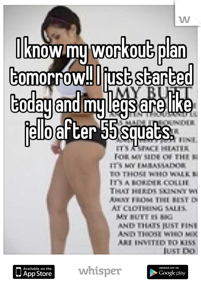 I know my workout plan tomorrow!! I just started today and my legs are like jello after 55 squats. 