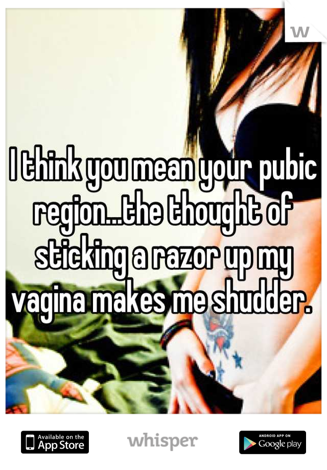 I think you mean your pubic region...the thought of sticking a razor up my vagina makes me shudder. 