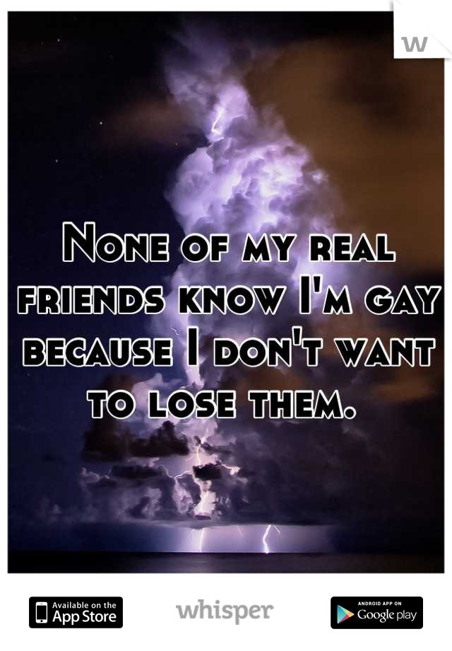 None of my real friends know I'm gay because I don't want to lose them. 