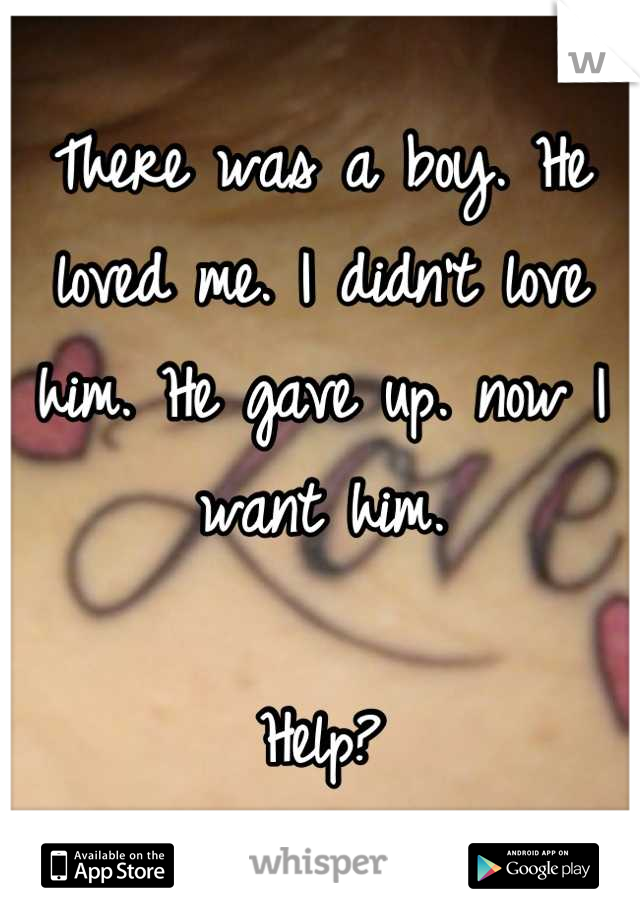There was a boy. He loved me. I didn't love him. He gave up. now I want him. 

Help?