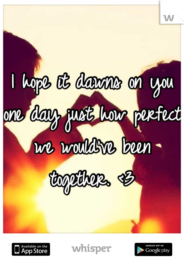 I hope it dawns on you one day just how perfect we would've been together. <3