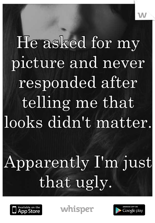 He asked for my picture and never responded after telling me that looks didn't matter. 

Apparently I'm just that ugly. 