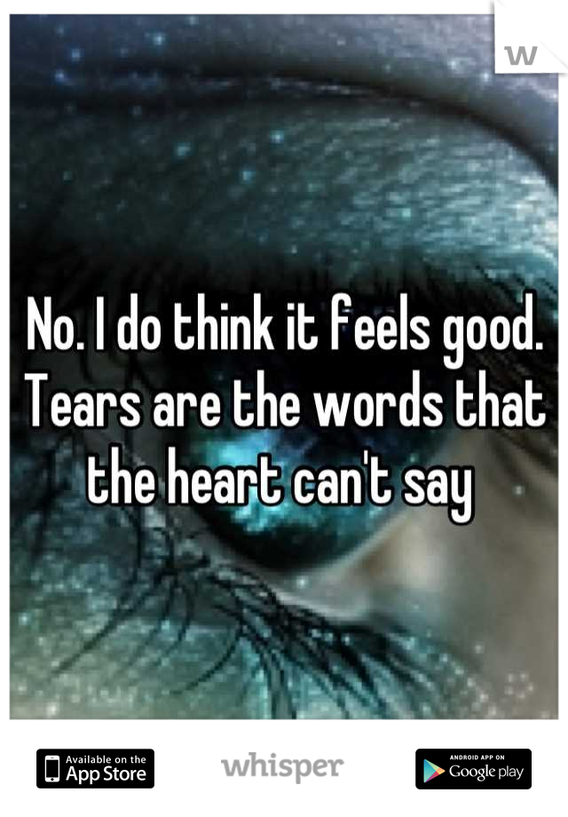 No. I do think it feels good. Tears are the words that the heart can't say 