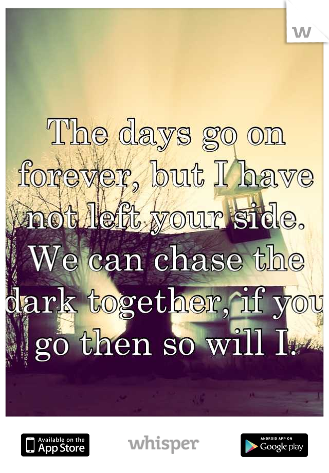 The days go on forever, but I have not left your side. We can chase the dark together, if you go then so will I.