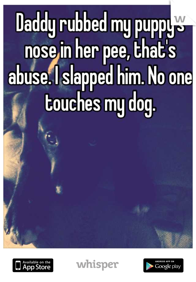Daddy rubbed my puppy's nose in her pee, that's abuse. I slapped him. No one touches my dog.