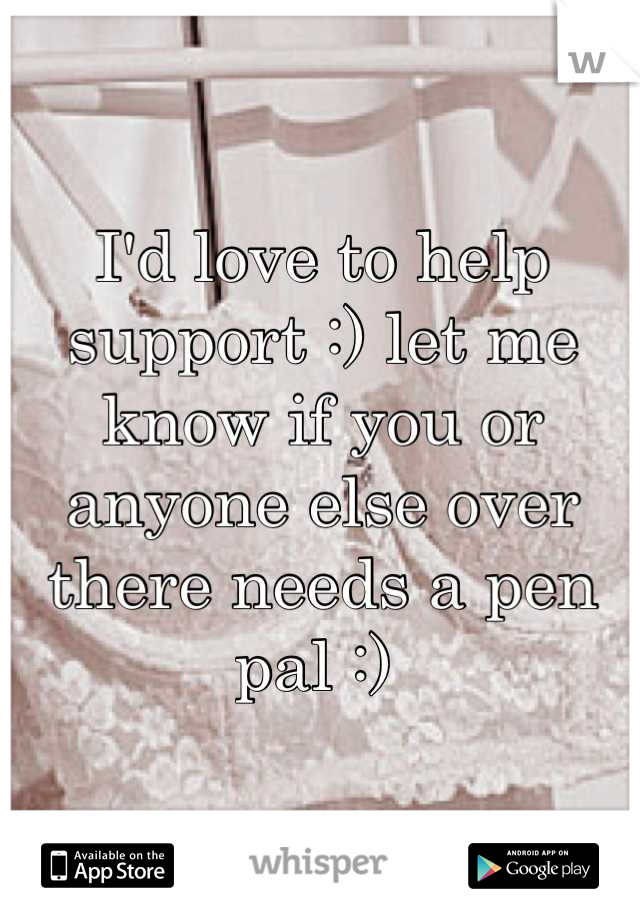 I'd love to help support :) let me know if you or anyone else over there needs a pen pal :) 
