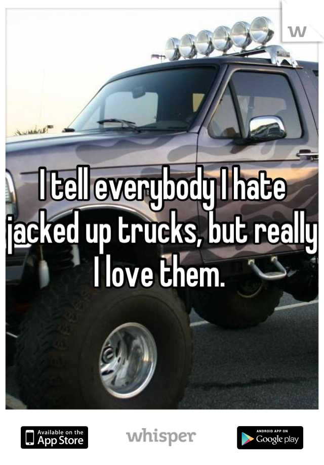 I tell everybody I hate jacked up trucks, but really I love them. 