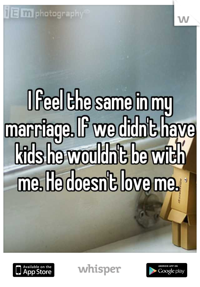 I feel the same in my marriage. If we didn't have kids he wouldn't be with me. He doesn't love me. 