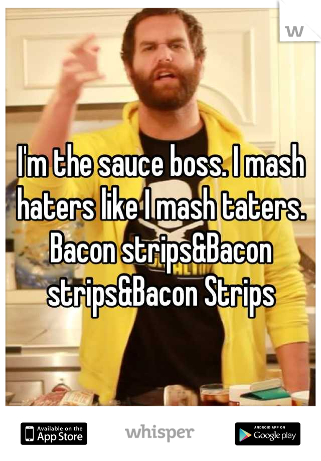 I'm the sauce boss. I mash haters like I mash taters. Bacon strips&Bacon strips&Bacon Strips