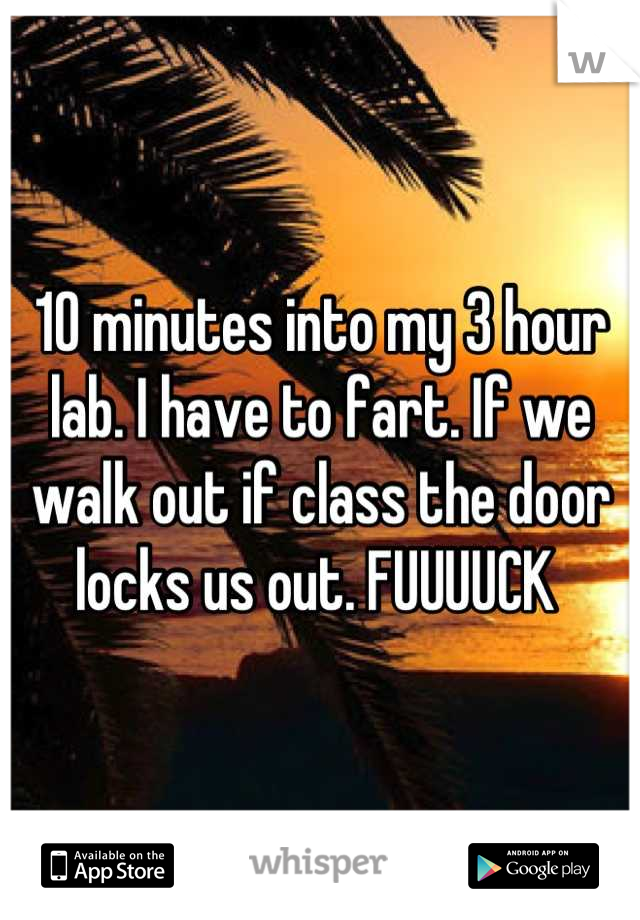 10 minutes into my 3 hour lab. I have to fart. If we walk out if class the door locks us out. FUUUUCK 