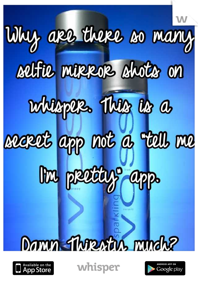 Why are there so many selfie mirror shots on whisper. This is a secret app not a "tell me I'm pretty" app. 

Damn Thirsty much?