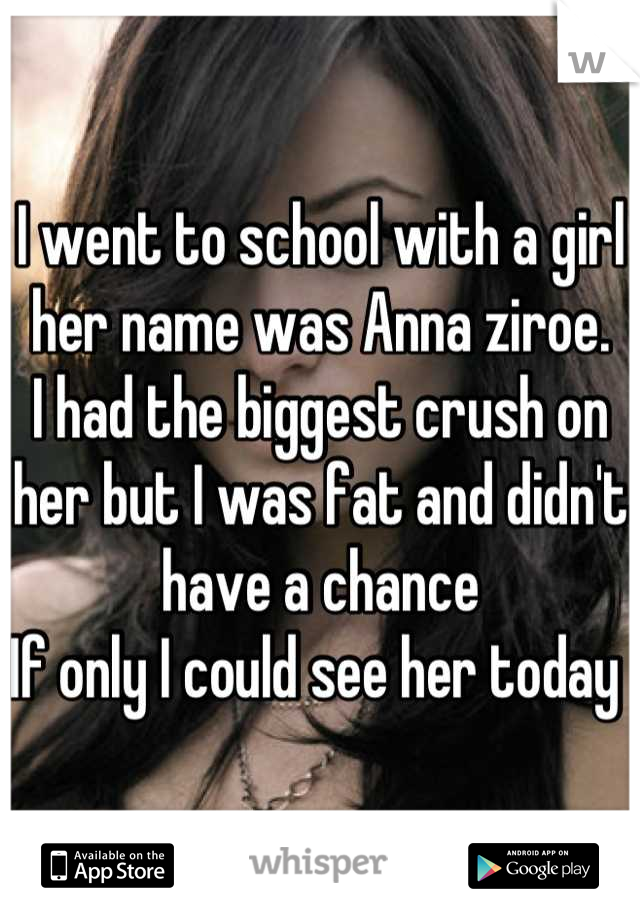 I went to school with a girl her name was Anna ziroe. 
I had the biggest crush on her but I was fat and didn't have a chance 
If only I could see her today 