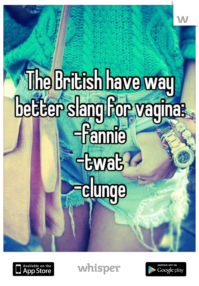 The British have way better slang for vagina:
-fannie
-twat
-clunge