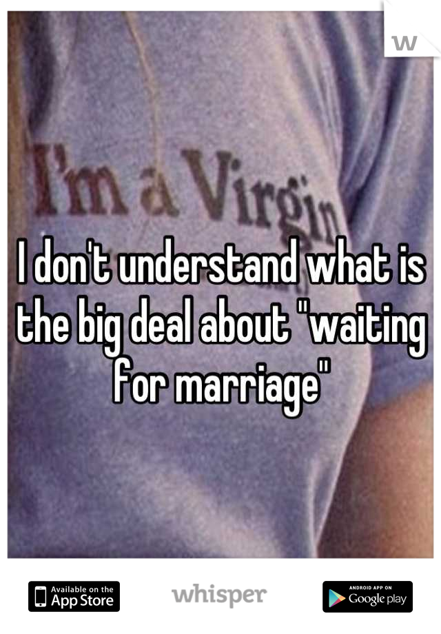I don't understand what is the big deal about "waiting for marriage"