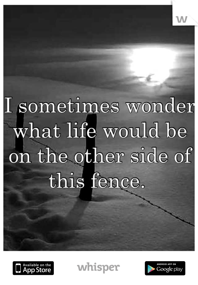 I sometimes wonder what life would be on the other side of this fence. 