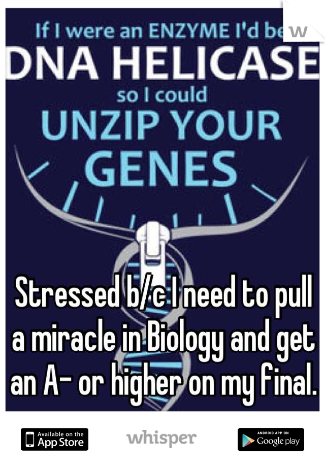Stressed b/c I need to pull a miracle in Biology and get an A- or higher on my final.