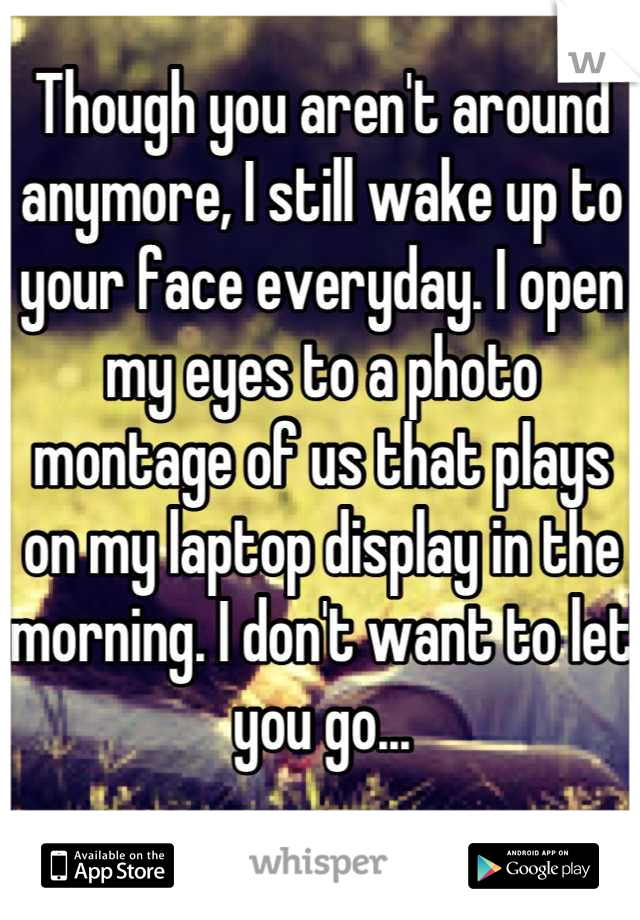 Though you aren't around anymore, I still wake up to your face everyday. I open my eyes to a photo montage of us that plays on my laptop display in the morning. I don't want to let you go...